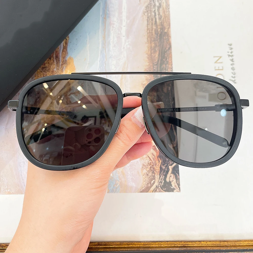 2024 New Fashion Pilot Style Large Oversize Oval Frame Double Alloy Bridge Unisex Sunglasses High Driving Fashion Eyewear