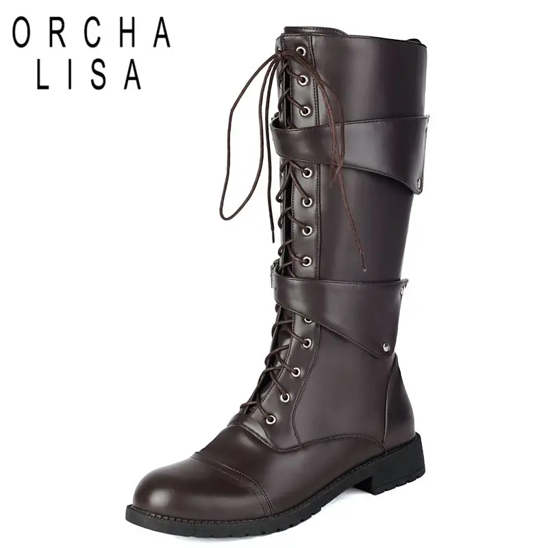 

ORCHA LISA RetroInspired Men's Riding Boots Round Toe Thick Heels 3cm Zipper Lace Up Rivets Plus Size 47 48 49 Casual Daily Bota