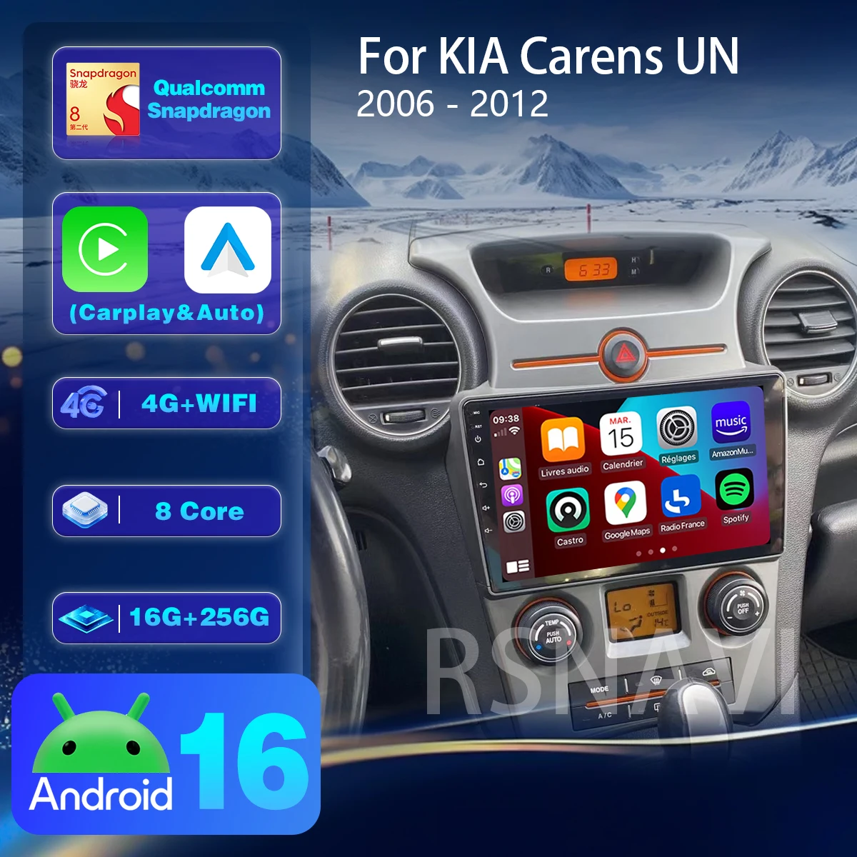 Android 16 Carplay Auto Qualcomm Bildschirm Drahtloser Autoradio-Player für KIA Carens UN 2006 - 2012 Navigation DAB+ Multimedia 4G