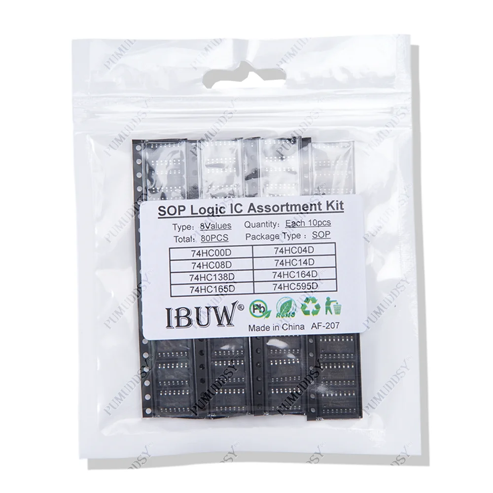 80PCS SMD 74HC00D 74HC04D 74HC08D 74HC14D 74HC138D 74HC164D 74HC165D 74HC595D SOP Logic IC Assortment Kit 8Values Diy Electronic
