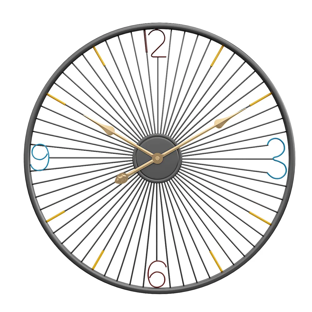 

Creative hot selling color line wall clock, living room silent circular iron clock