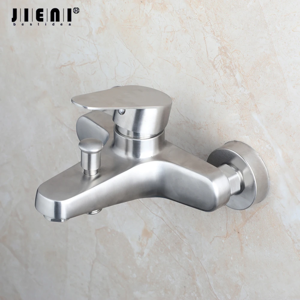 

JIENI Wall Mounted Nickel Brushed Bathroom Bathtub Tap Faucet Single Handle Double Mounting Holes Stream Spout Outlet