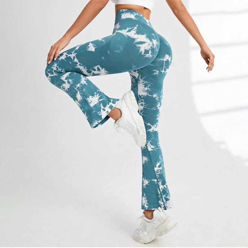 Women Seamless High Waist Wide Leg Leggings Tie Dye Leggings Stretchy Hip Liftting Trainning Running Yoga Leggings for Women