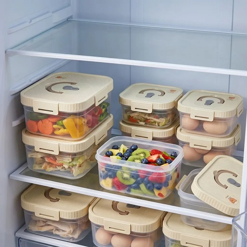 Plastic Stackable Storage Box With Handle Refrigerator Fruit Egg Fresh-keeping Box Stackable Fruit Vegetable Storage Container