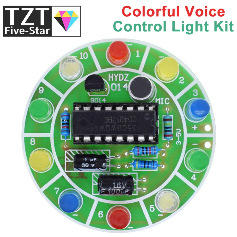 TZT 다채로운 음성 제어 회전 LED 조명 키트, 전자 제조 DIY 키트, 예비 부품, 학생 실험실, CD4017