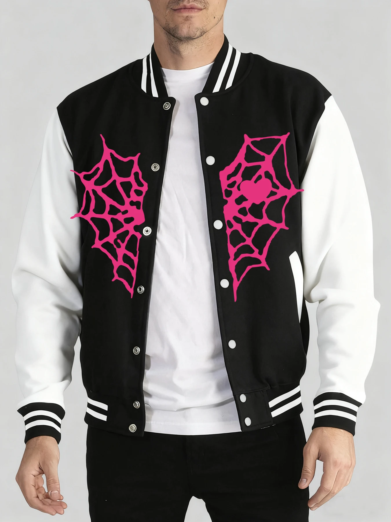 

Розовая бейсбольная форма Y2K с принтом «Любовь», мужская удобная винтажная куртка, осенне-зимние топы, повседневная базовая уличная одежда