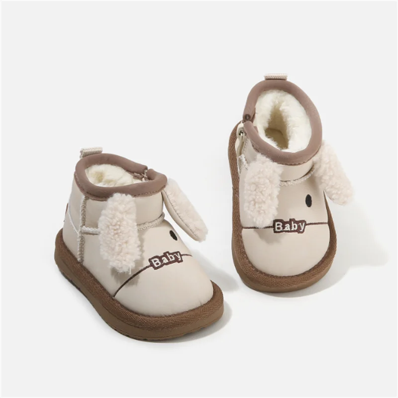 الشتاء الطفل الثلوج الأحذية الجلدية لطيف أرنب الدافئة الفراء أحذية مضادة للماء للطفل أطفال موضة الفتيات الصغيرات الفتيان الأحذية الدافئة 16-26 #3