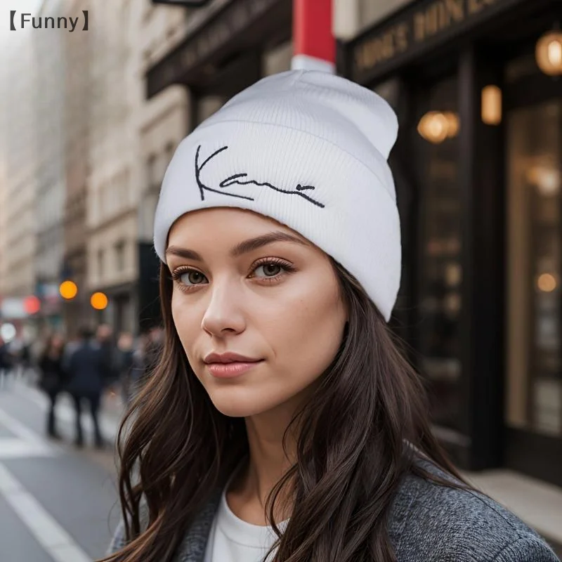 maveraFunny RagaKarl Kani rétro lettre brodée chapeau tricoté pour hommes et femmes hiver chaleur chapeau tricoté à capuche
