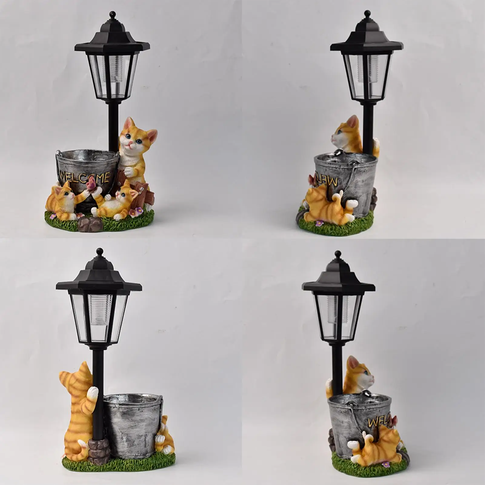 

Solar Garden Statues Outdoor Flower Pot Cat Sculpture Light Garden Animal Sculpture For Porch Patio Yard Lawn Courtyard Pathway