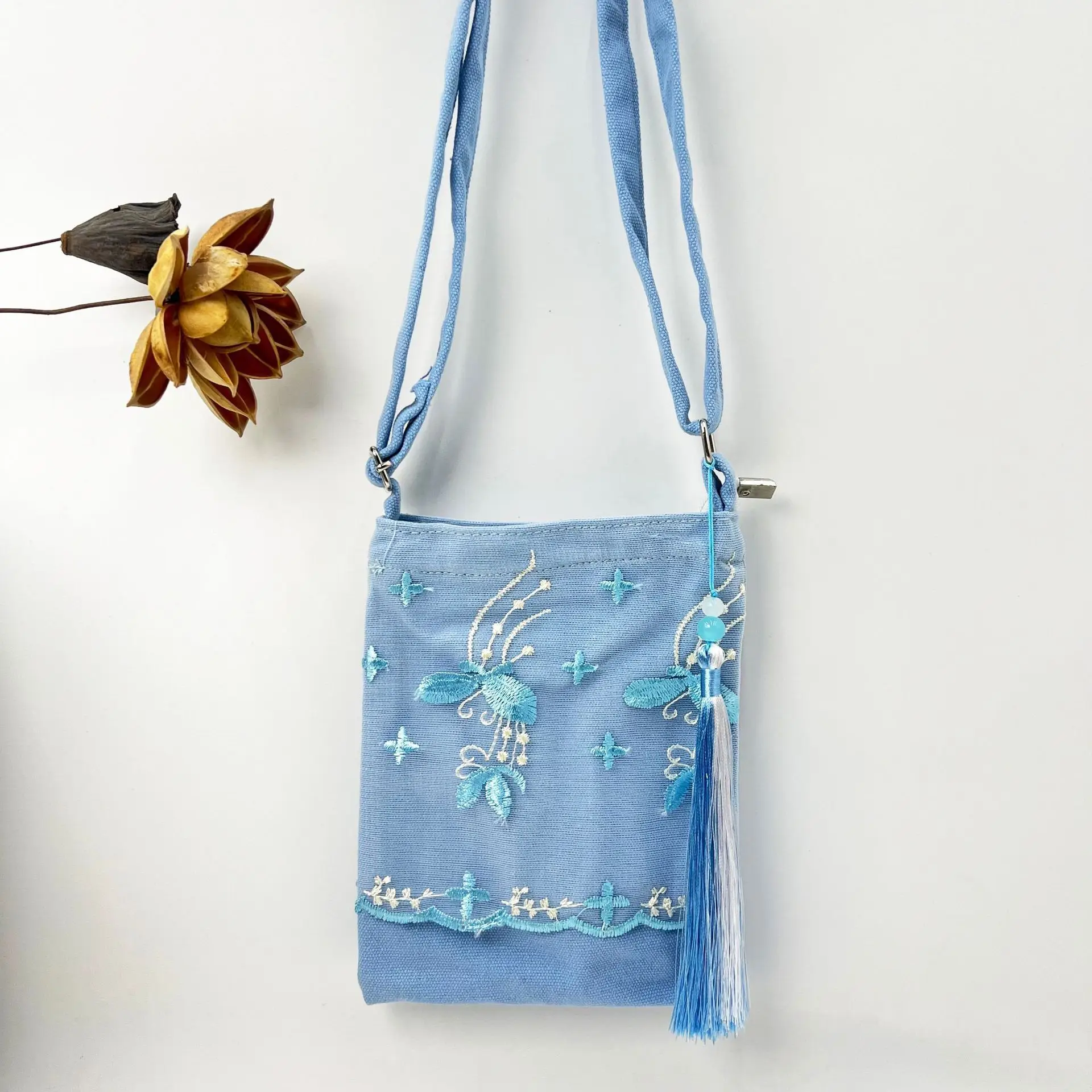 الدانتيل والتطريز الهاتف المحمول حقيبة مربعة صغيرة الفنية ومتعددة الاستخدامات Hanfu الصينية الطازجة يقترن هدايا الربيع والصيف B1 #2