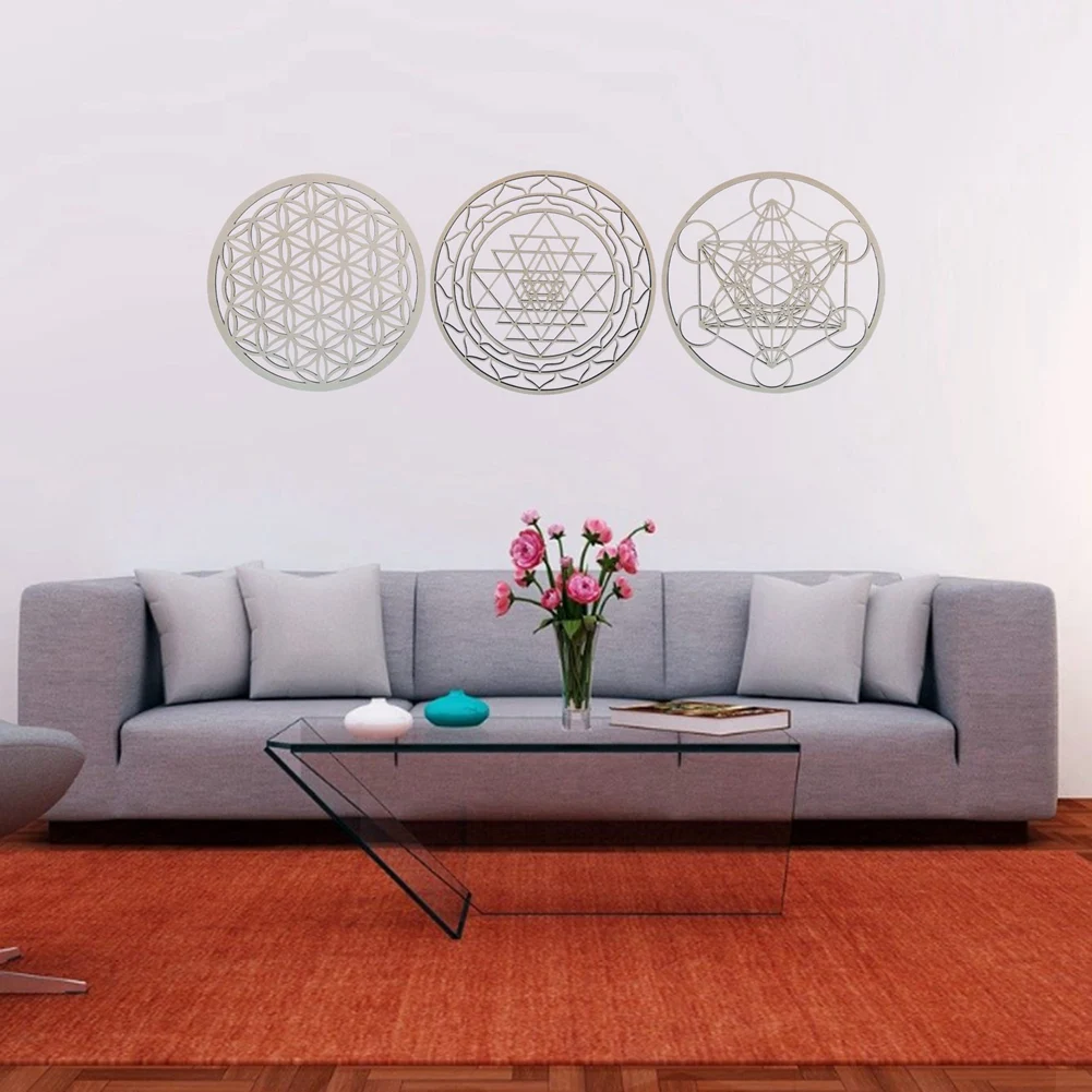 A36T-6Pcs/Set Sacred Geomtry Wall Art Set Wooden Wall Art, Sacred Geometry Art, Sculpture, Wall Decorations For Home Decor