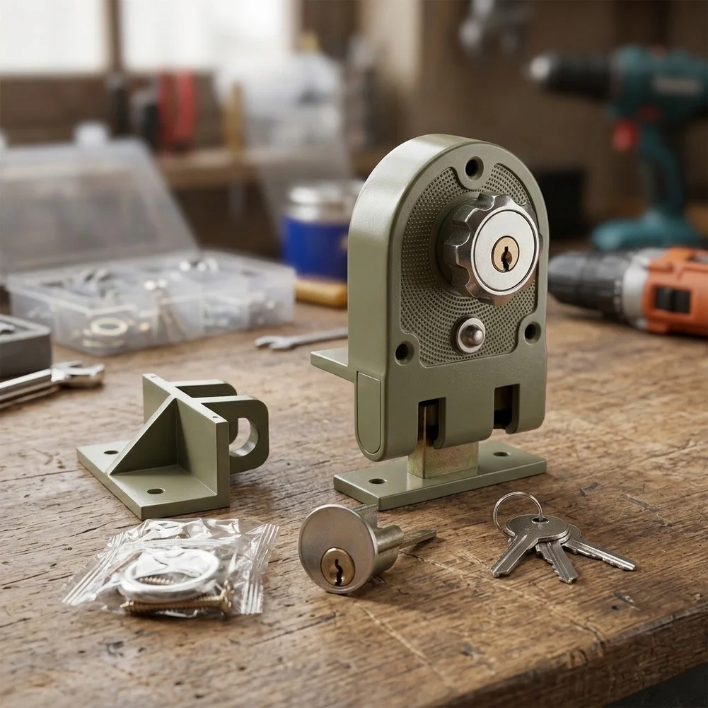 For Heavy-Duty Rim Lockset Kit - Left Hand + Right Hand Units 2 Strike Keepers 2 Detached Cylinders 6 Keys Screws - Green