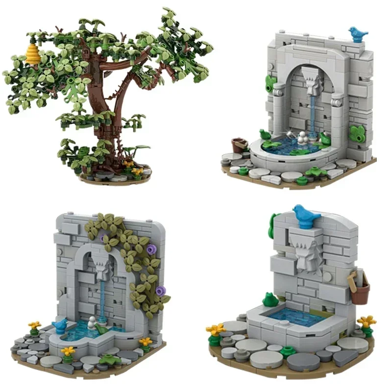 중세 성 모델 Moc 빌딩 벽돌 Caste 벽 분수 기술 모듈 형 블록 선물 크리스마스 장난감 DIY 세트 조립