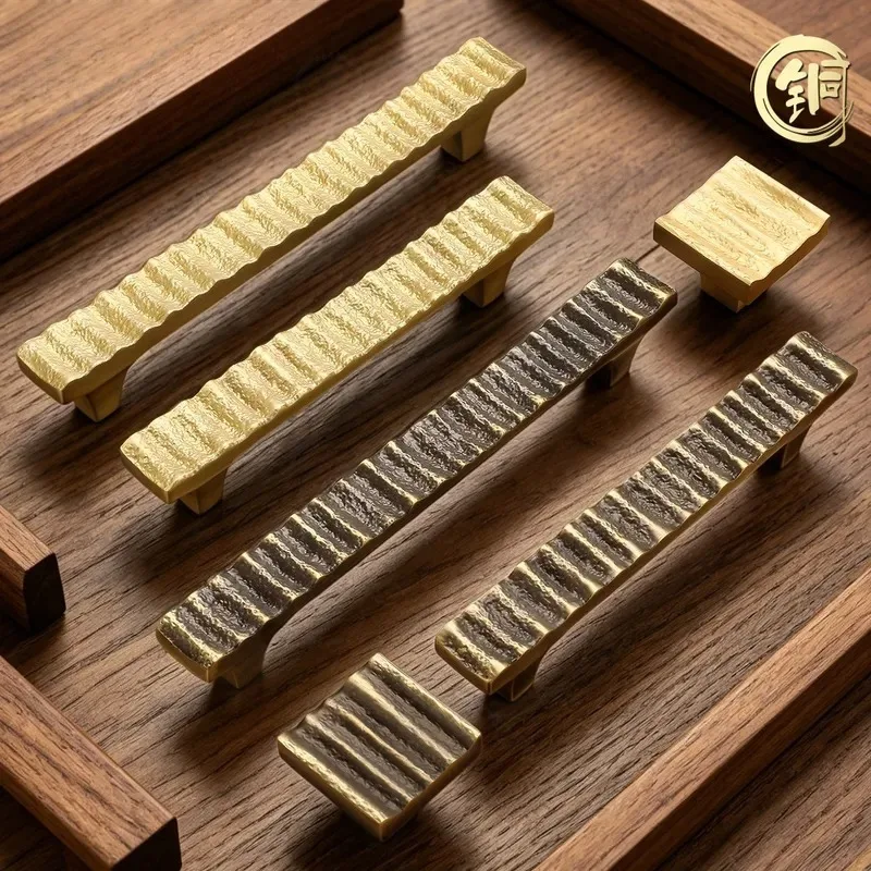 French Light Luxury Solid Brass Door Handle Rock Texture Wardrobe Drawer Wine Cabinet Coffee Table Pull