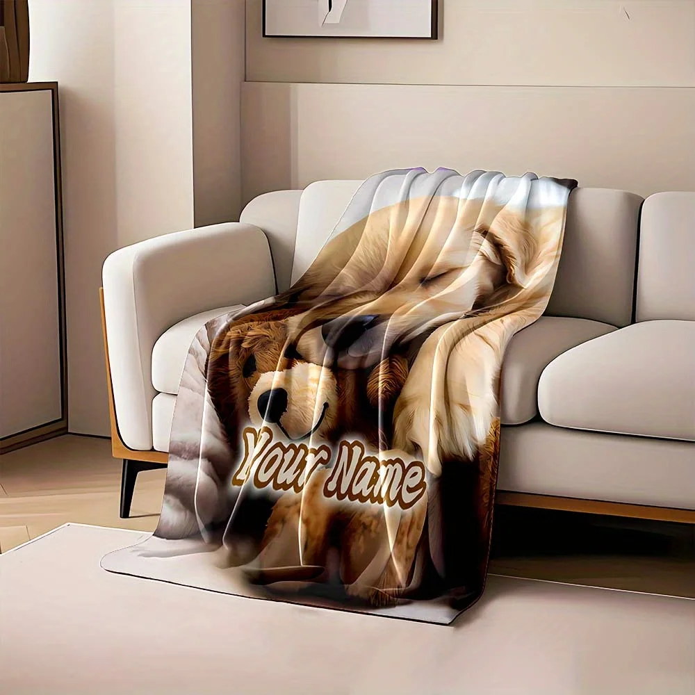 Plush Golden Retriever Puppy Print Throw Blanket Decorative Cozy Pet Lover Gift Soft Winter Home Couch Decor for Dog Owners
