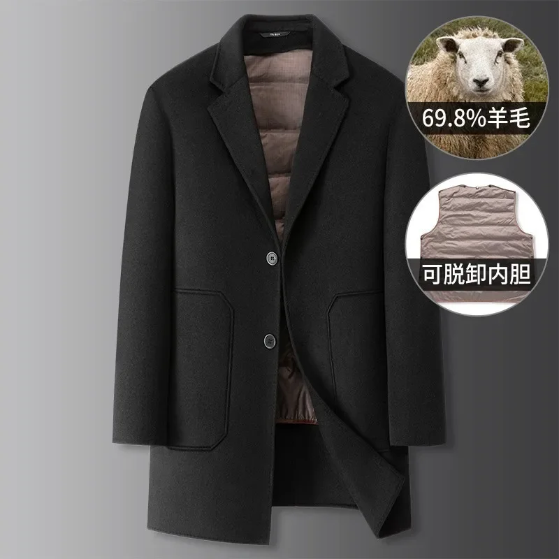 New Arrival Fashion Winter Thickened Men's Wool Double-sided Fabric Mid length Detached Down Inner Liner plus size L-6XL 7XL 8XL