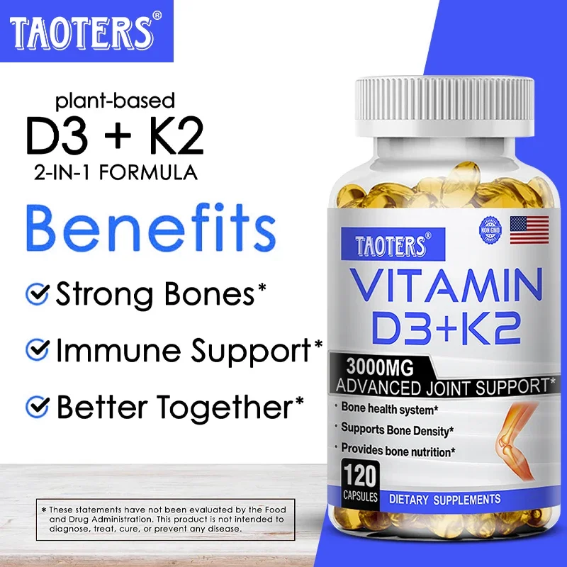 Vitamine D3 & K2 | Ondersteuning Voor Botten En Cardiovasculaire Gezondheid, Ondersteuning Van Het Immuunsysteem, 120 Capsules