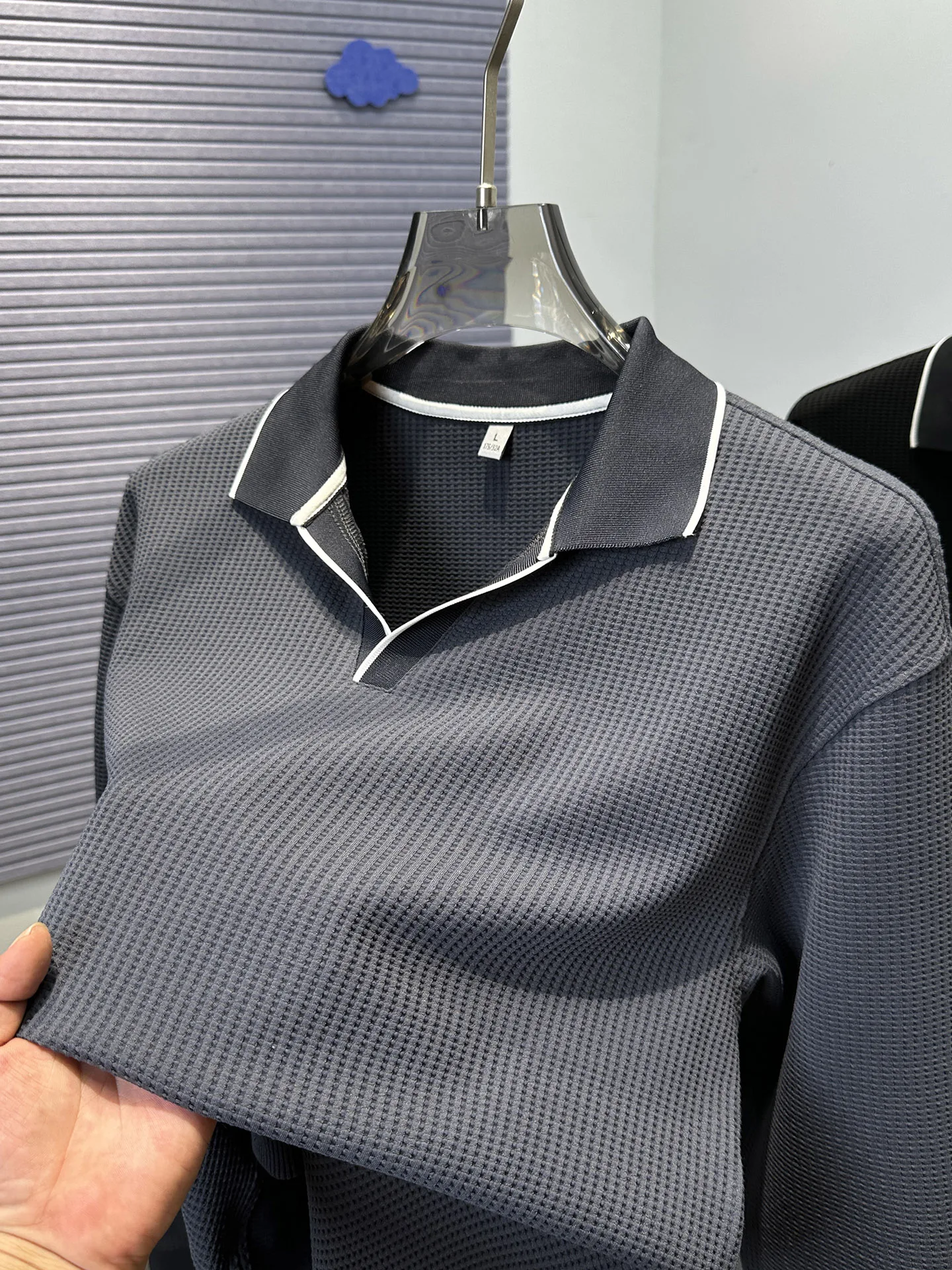 

Мужская повседневная футболка свободного кроя из ледяного шелка с длинным рукавом и воротником, дышащая, из полиэфирного волокна, для осени