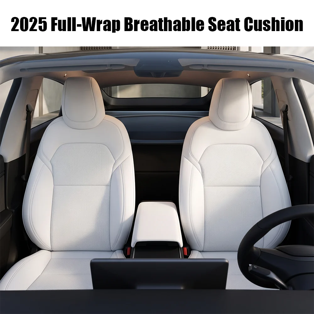 Full Set Artificial Leather Seat Covers For Tesla Model Y Juniper 2025 Soft Breathable Seat Protector Cushion Airbag Compatible