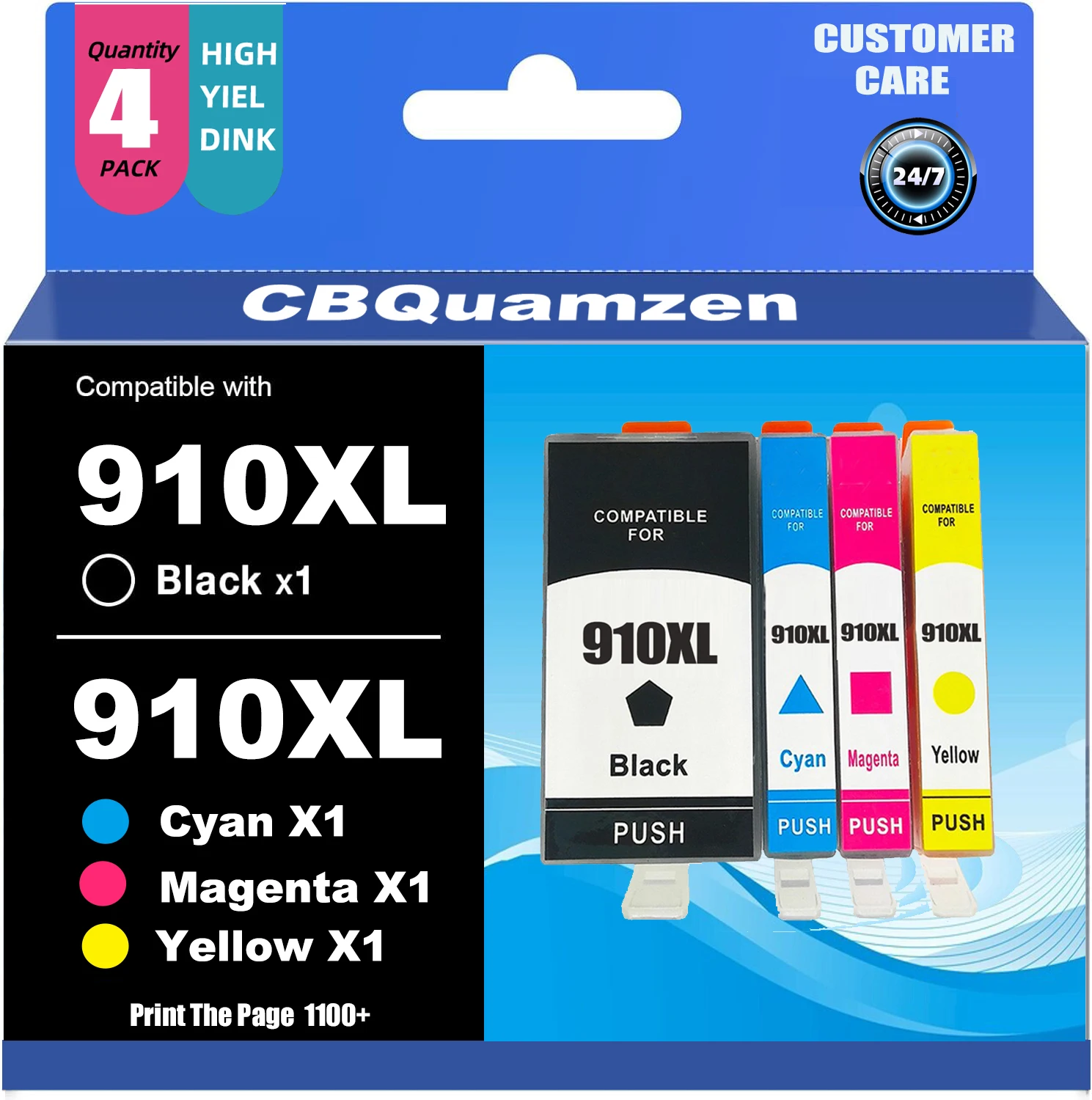 

910XL Ink Cartridges Replacement for 910XL 4 Combo Pack (Black,Cyan,Magenta,Yellow) Compatible to use with OfficeJet pro 8020