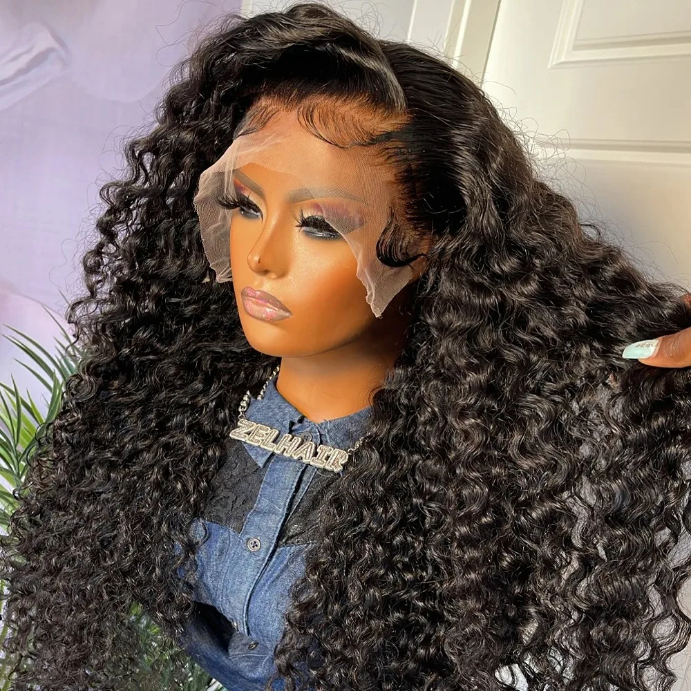 

Black Curly Wigs Loose Deep Wave Lace Frontal Wig 13X4 HD Transparent Synthetic Pre Plucked Heat Resistant Cosplay For Women