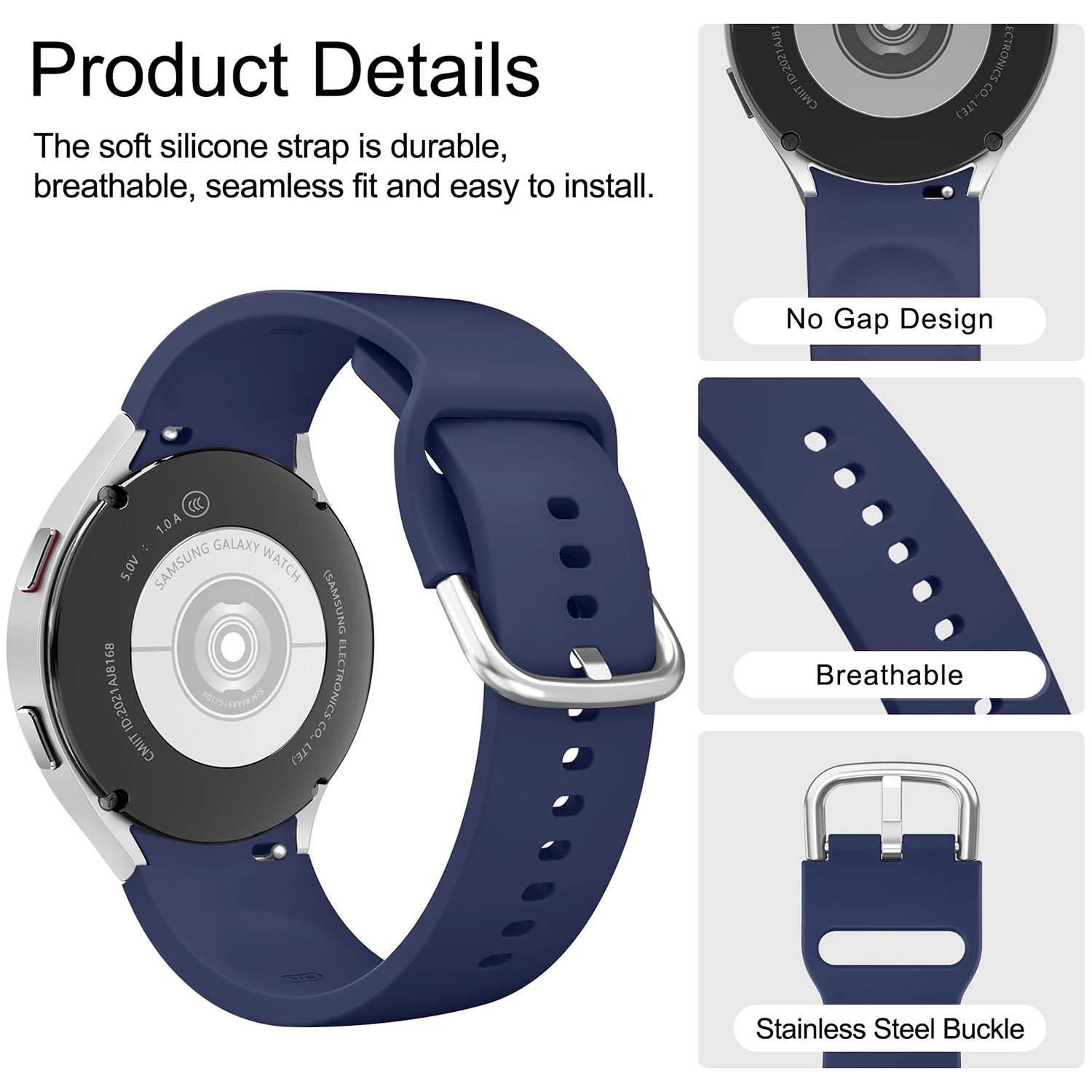 Bandas de silicona para Galaxy Watch 6 Classic, compatibles con Samsung Galaxy Watch 5 Pro, 45mm/ Galaxy Watch 4/5/6, 40/44mm