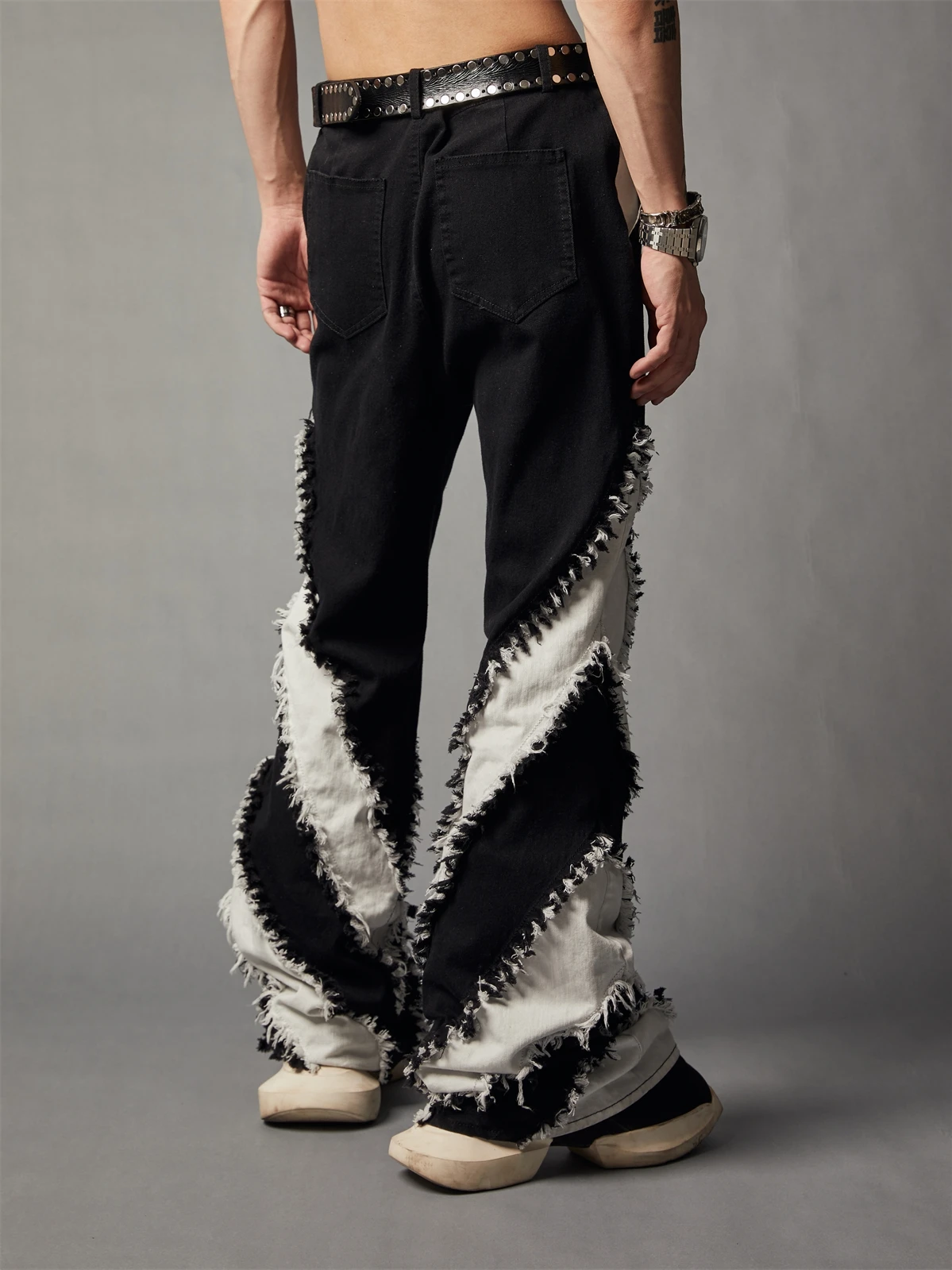 Avant-garde Stijl Broek Patchwork Jeans Voor Mannen En Flares Voor Dames