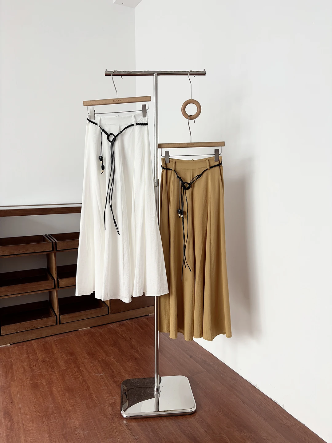 

High Waist White Midi Skirt Women's Spring Commute Korean Style Slimming Versatile Belted A-Line Skirt Polyester Fiber
