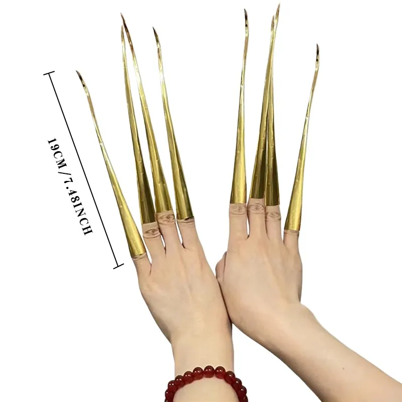 8 pezzi anelli per unghie lunghi in metallo con punta delle dita unghie cosplay puntelli per danza in rame tailandese protezione per le articolazioni delle dita cosplay di Halloween