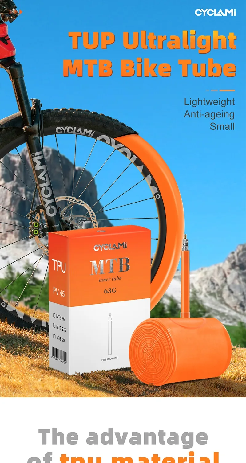 Ultraleichter Mountainbike-Schlauch MTB 26 27,5 29 Zoll Fahrrad-TPU-Reifen 45 65 mm Französisches Presta-Ventil Anti-Oxidation CYCLAMI – Detail 2