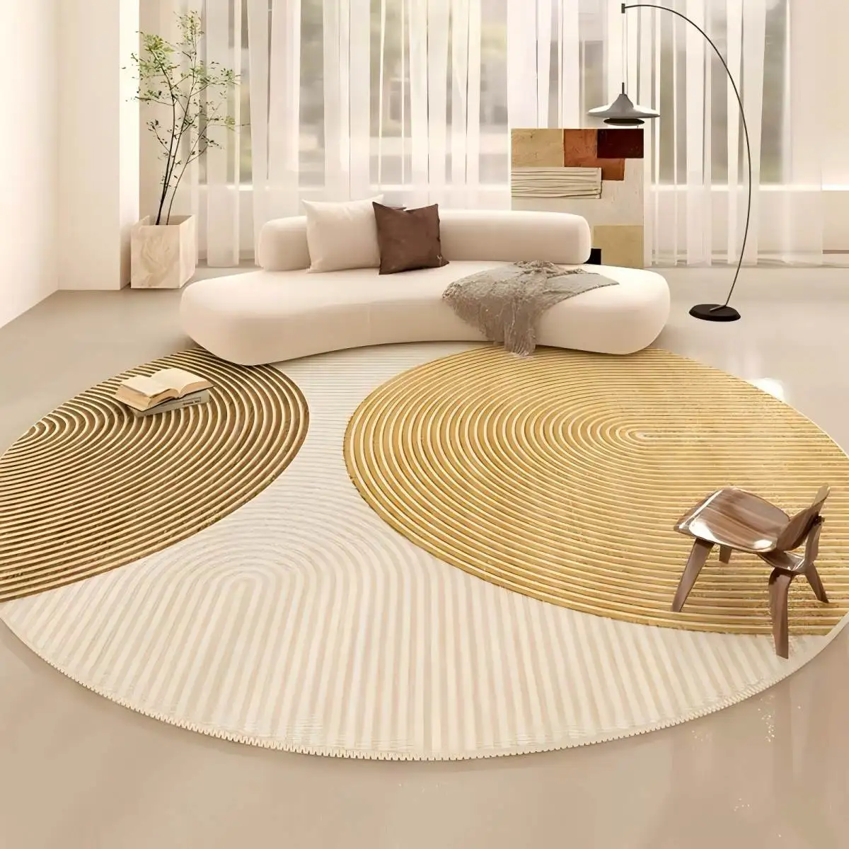 VIKAMA Runder Sommerteppich, Couchtisch, Sofakissen, Wohnzimmer, Schlafzimmer, Arbeitszimmer, Bodenmatte, Nachttischteppich, leicht zu reinigende Heimdekoration