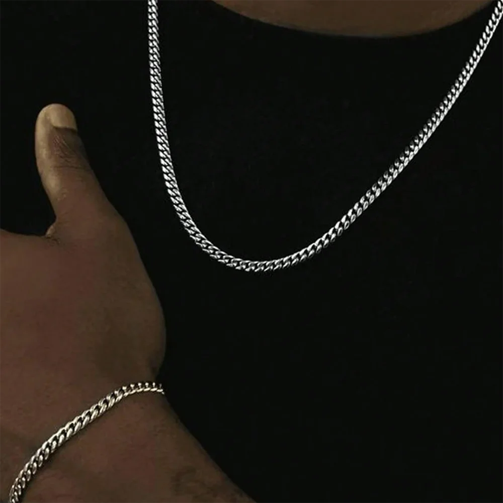 DGIDDK Stainless Steel Set Simple Hip Hop Street Trend Necklace Bracelet Two Pieces For Men Jewelry Daily Commuter Accessories