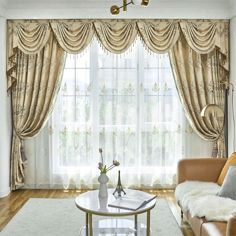 

European-style Curtains High-grade Jacquard Luxury Living Room Balcony Window Bedroom High-precision Semi-shaded Embroidery Yarn