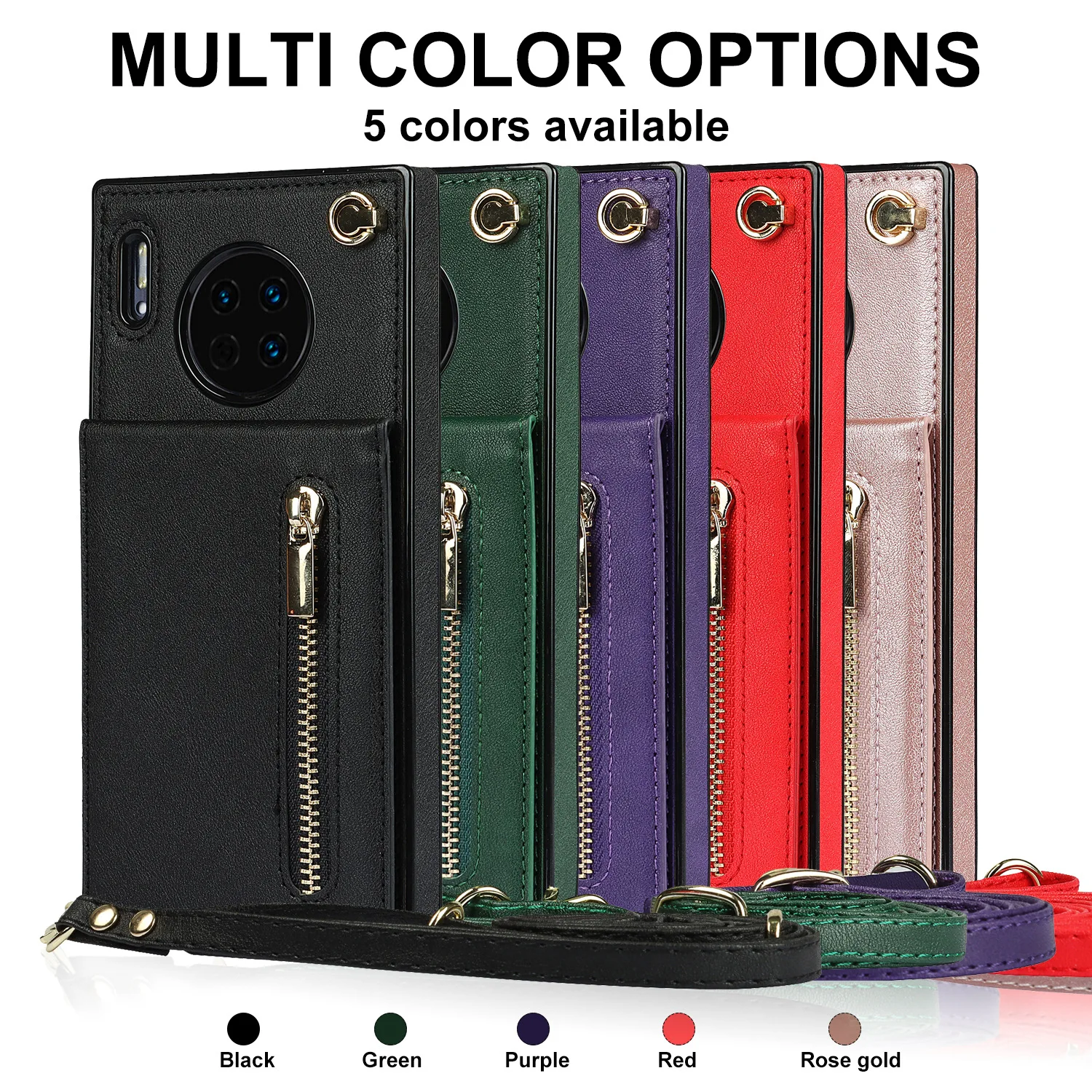 Zipper Wallet For P30 Pro P40 Lite Mate40 Mate30 Mate20 Case With Card Holder Lanyard Strap Crossbody Leather Cover Soft