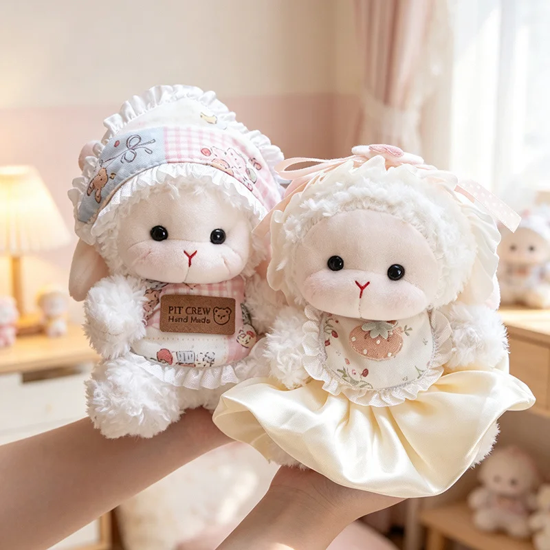 Sweet Lolita Lamb Plush Keychain Soft Stuffed Sheep Doll Kawaii Bag Charm Pendant Decor Toy Girlfriend Cute Birthday Gift