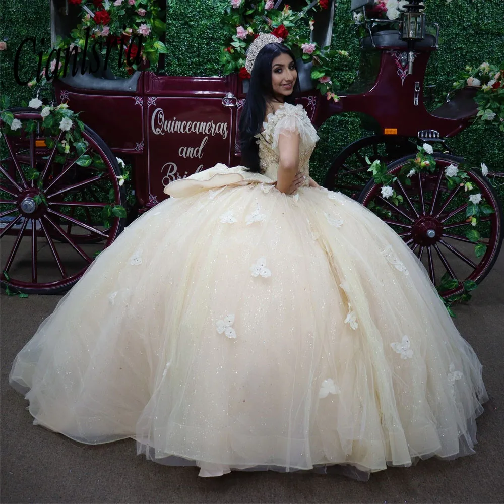 2025 Ball Gown Quinceanera Dresses Appliques Beads Pearls Off the Shoulder Sweet 16 Dress Vestido De 15 Anos Lace-Up