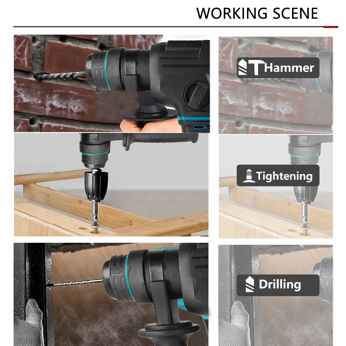 New Brushless Electric Hammer Cordless Multifunction Hammer Impact Drill Power Tool for Makita/WOBERICH  18V Battery