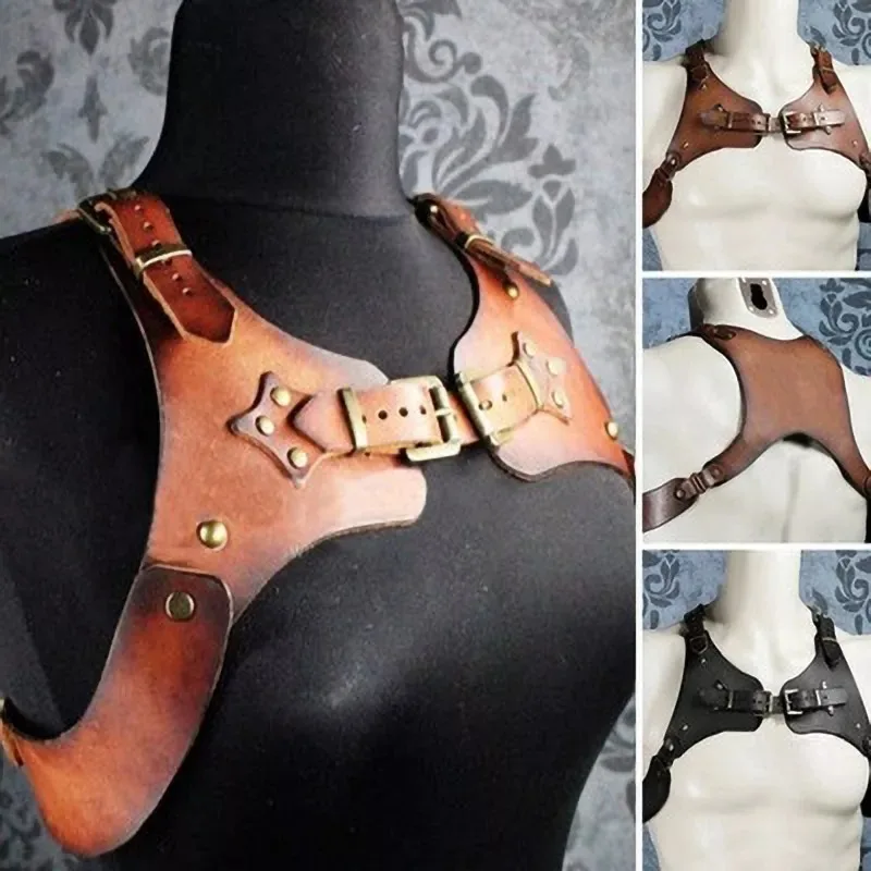 

Medieval Steampunk Costumes PU Leather Suspender Shoulder Chest Harness Armor For Men Women Cosplay Outfit Breastplate