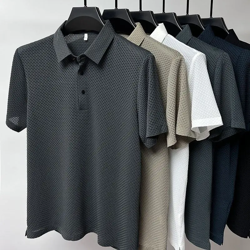 New fashionable men's clothing in 2025. Breathable ice silk jacquard short-sleeved  men's POLO shirt mens designer t shirt - Image 3