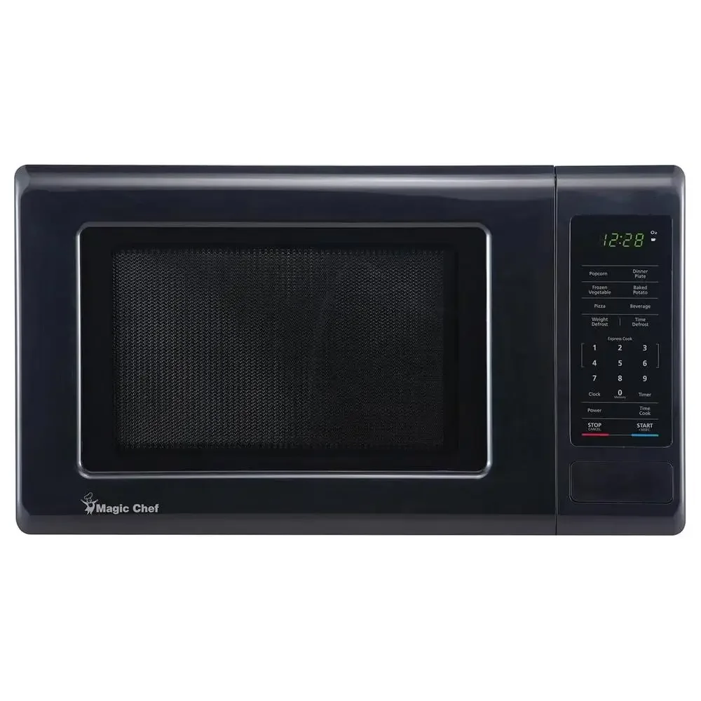 Stainless Countertop Microwave Oven 900W 0.9 Cubic Feet Black Child Lock LED Display 6 Cooking Modes Auto-Defrost 10 Power