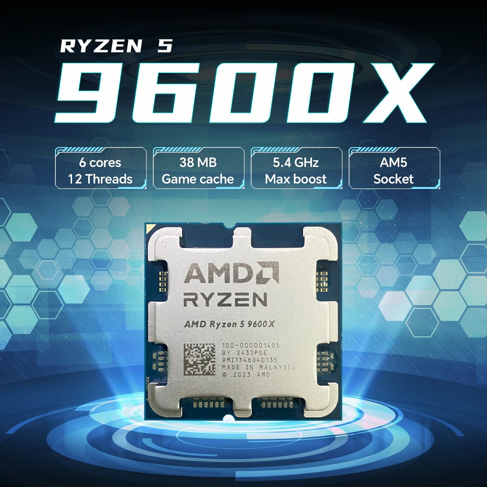 AMD Ryzen 5 9600X  6-Core 12-Thread 5.4GHz NEW L3=32M 4NM Processor 65W DDR5 Socket AM5 R5 9600X but without fan