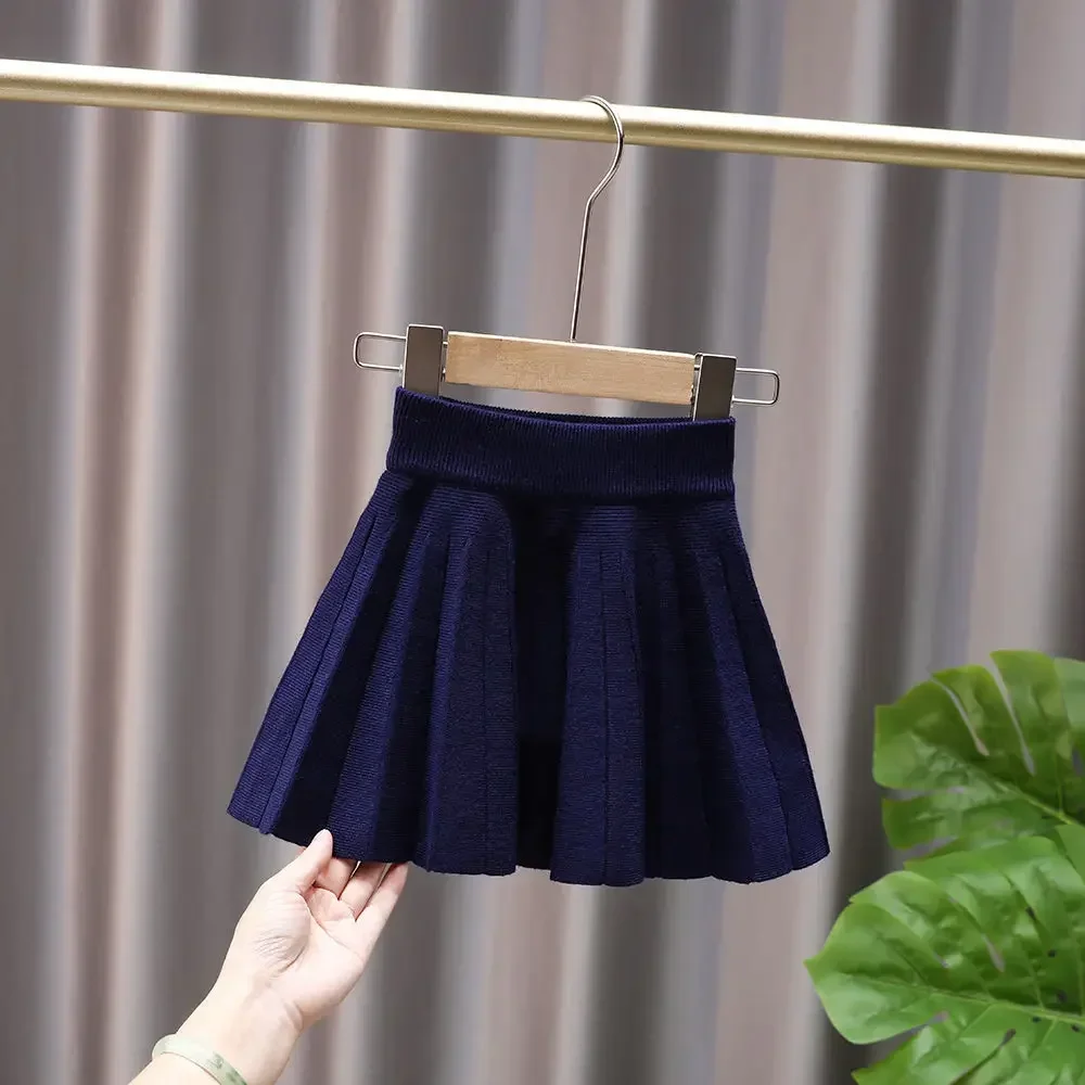 Kids Girls Knitted Skirts Autumn Winter Pleated Skirt 2024 New Children Princess School Skirts Teenage Girls Cotton Skirts