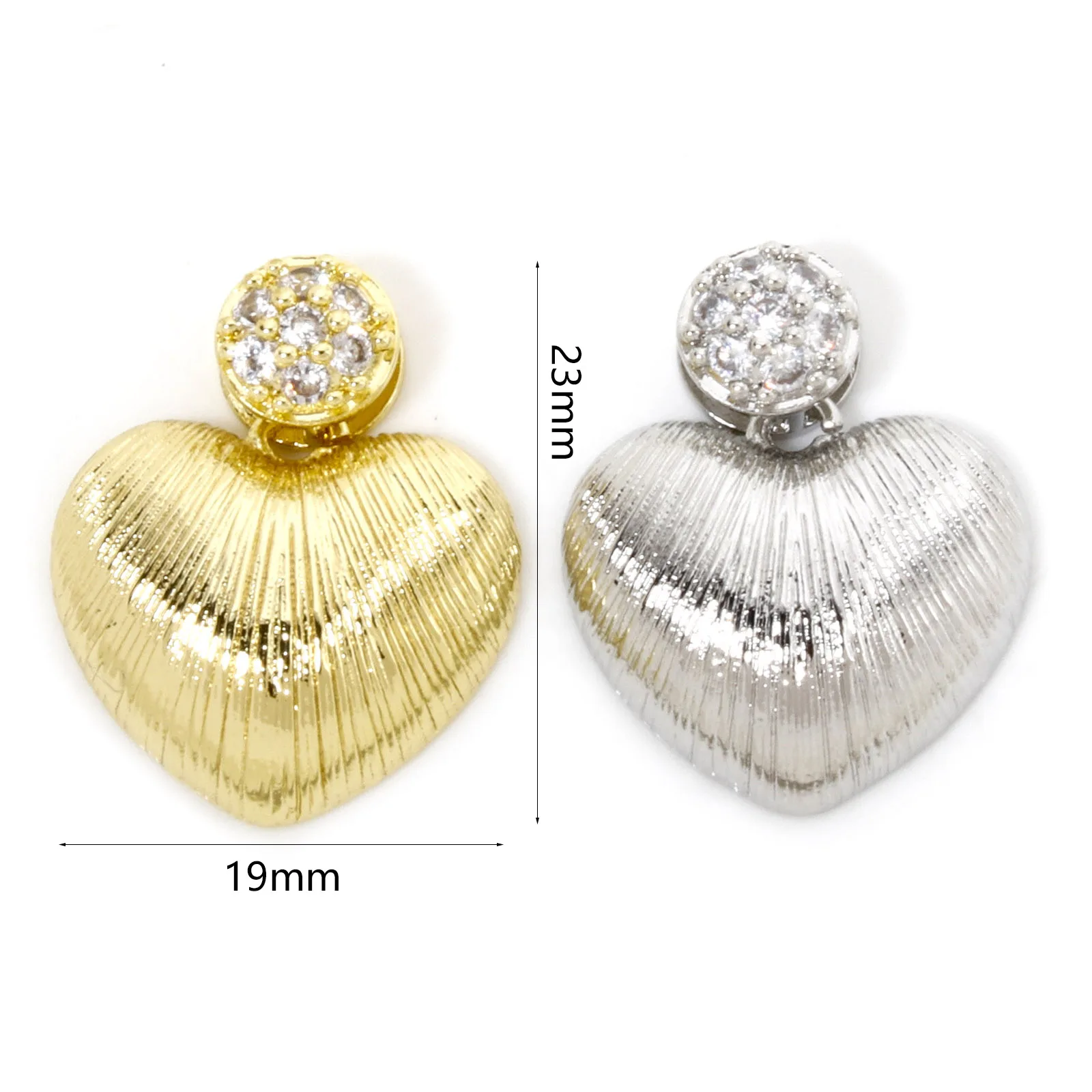 1pc Brass Valentine's Day Charms Heart Drawbench Micro Pave Clear Cubic Zirconia Small Pendant DIY Earrings Necklace 23mm x 19mm