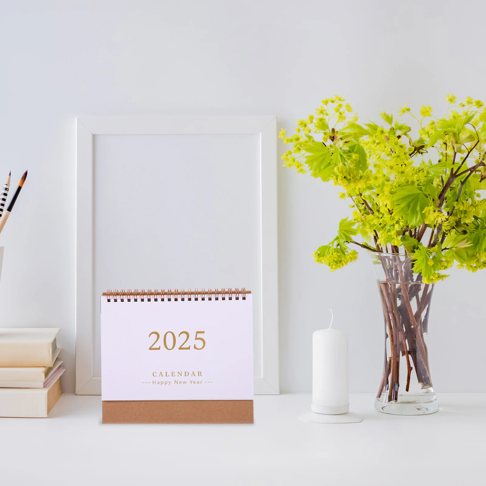 

2025 Mini Desk Calendar Simple Fresh Design Paper Prevent Ink Bleed Stand for Home Office School Daily Monthly Schedule Planner