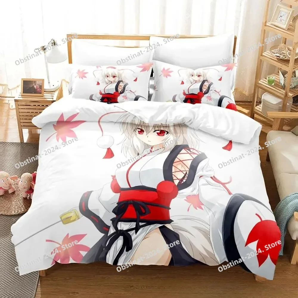 

2025 Kawaii Inubashiri Momiji Touhou Bedding Set Printed Duvet Cover Pillowcase Single Double Style Queen King Size Sets