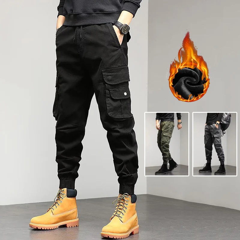

Men Baggy Bound Feet Sports Cargo Pants Cool Style Winter Snow Warm Thermal Thicken Trousers Daily Trendy Streetwear Plush Pants