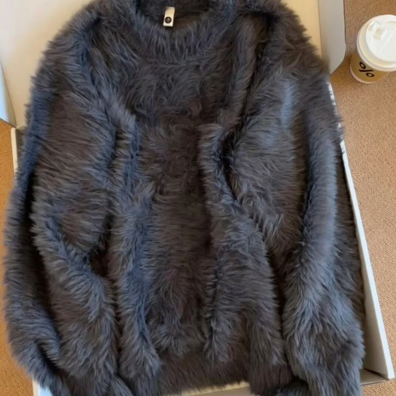 

Winter soft and sticky solid color sweater with high-end feel men's and women's long sleeved warm round neck knitted sweater swe