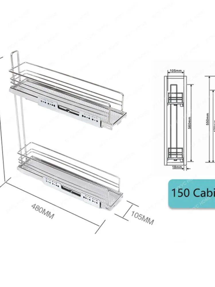 ultra-narrow slot drawer pull basket small size stainless steel seasoning basket H560*D480*W105/W155 mm