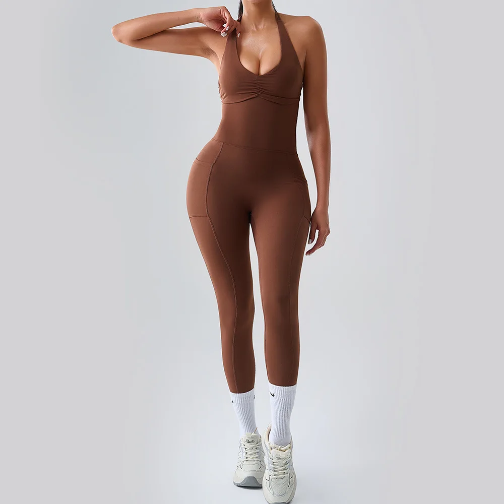 

2025New Style Yoga Backless Sexy Jumpsuits Gym Quick-Drying Yoga Clothing Sleeveless Outdoor Sport Women's Scrunch Training Suit