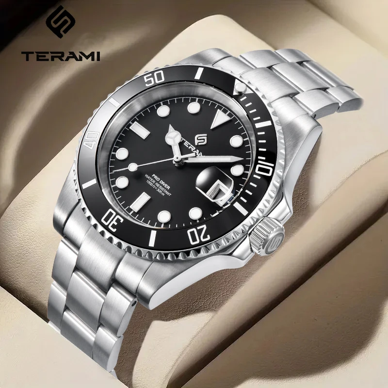 TERAMI Professional Auto Date Mechanical Mens Watch 300m Waterproof 316L Stainless Automatic Movement Sapphire Diving Clock NH35